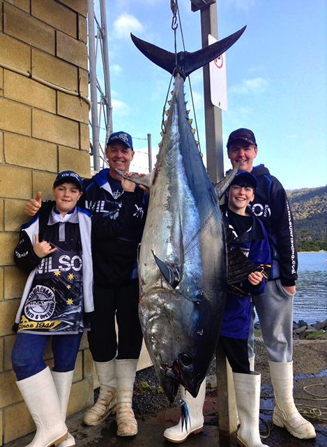 ANGLER: Toby Nichols (10 yrs old) SPECIES: Southern Bluefin Tuna  WEIGHT: 121kg. LURE: 8" JB Lures Little Dingo.